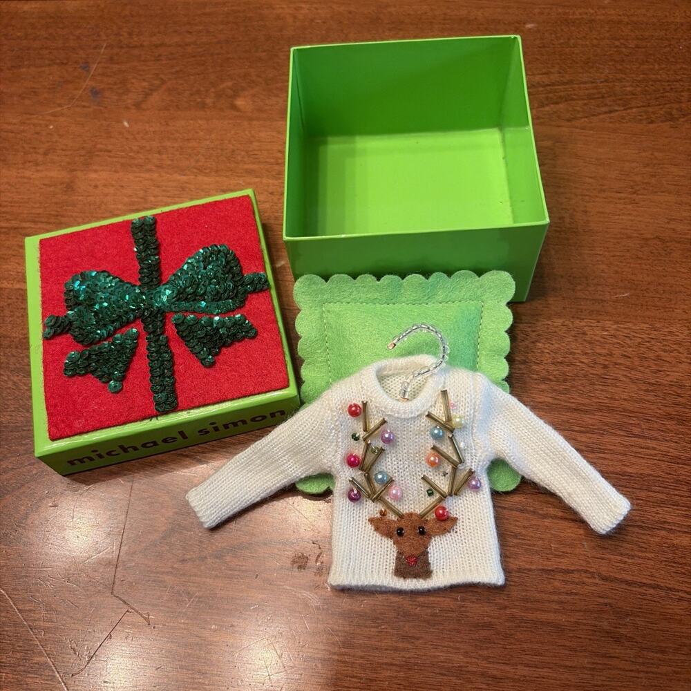 Michael Simon Reindeer Mini Sweater Christmas Ornament In Box
